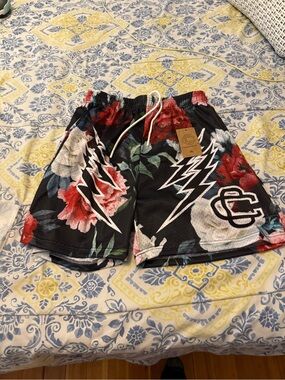 Corrupted Creative Floral Black Shorts with Lightning Accents -